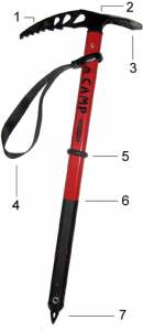Piolet. http://upload.wikimedia.org/wikipedia/commons/thumb/c/c2/Ice_axe.png/220px-Ice_axe.png