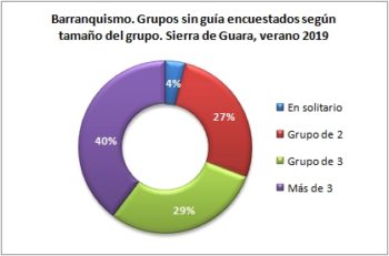 Barranquismo. Grupos sin guía encuestados según tipo de grupo. Sierra de Guara, verano 2019 