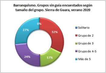 Barranquismo. Grupos sin guía encuestados según tipo de grupo. Sierra de Guara, verano 2020 