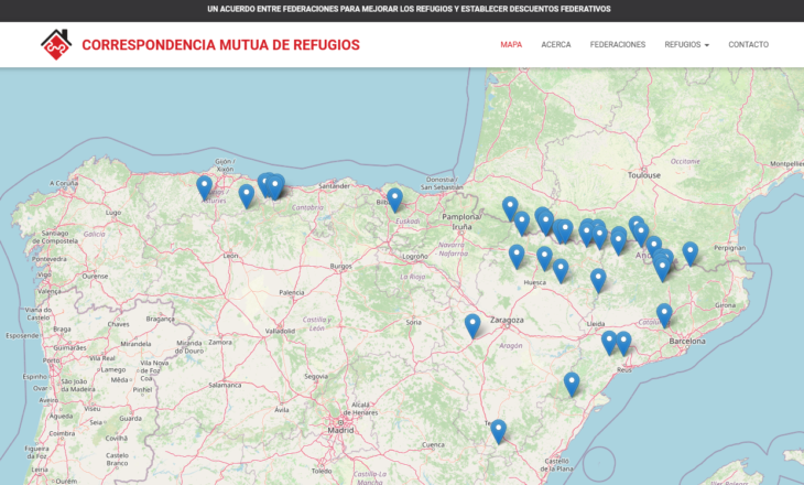 Mapa refugios de la Asociación de Correspondencia Mutua de Refugios
