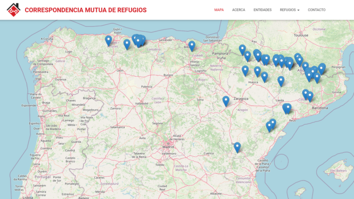 Mapa refugios de la Asociación de Correspondencia Mutua de Refugios