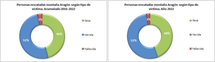 Personas rescatadas en Aragón 2016-2022 según el tipo de víctima. Datos GREIM